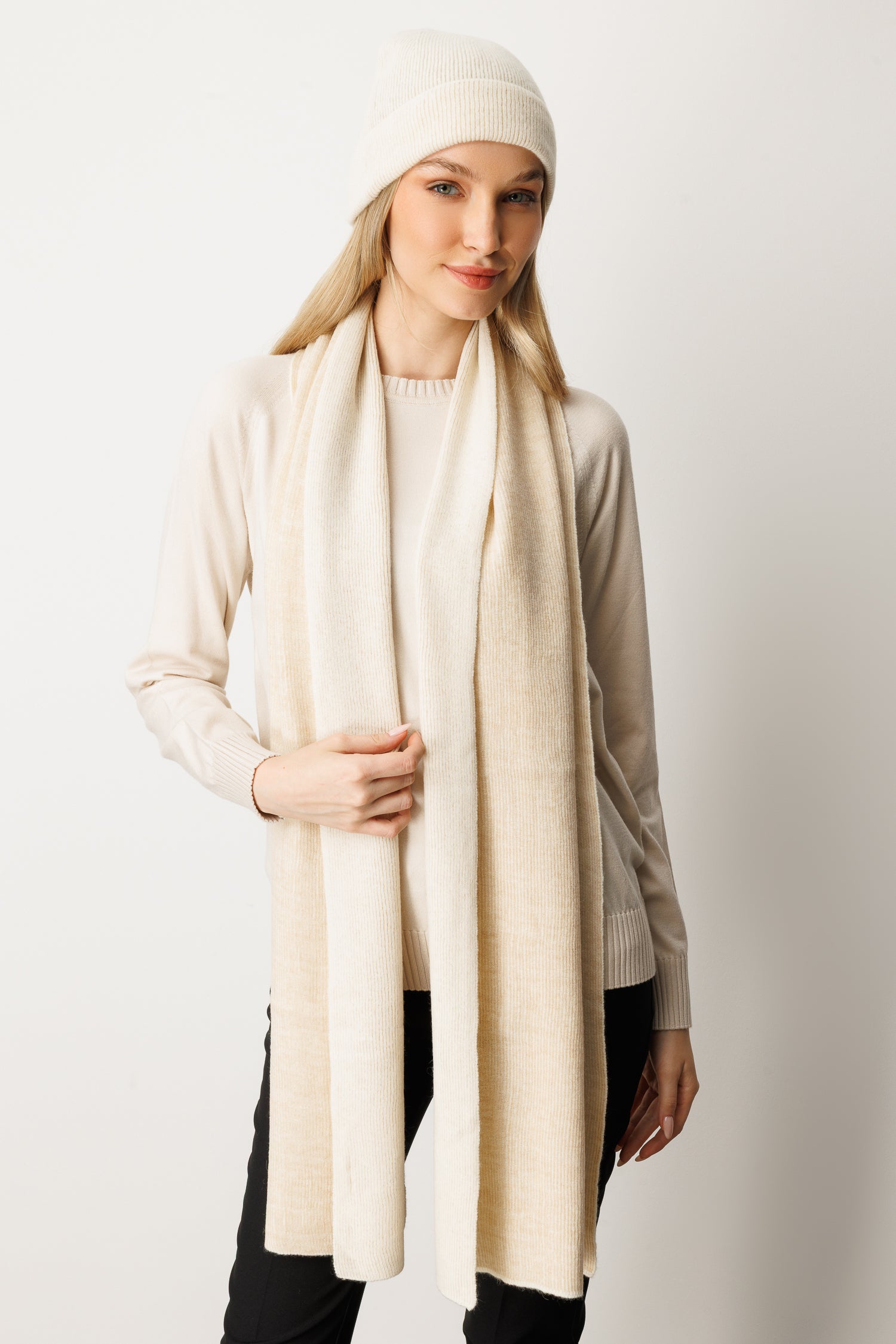 SCARF-HAT WOOL SET ECRU-BEIGE