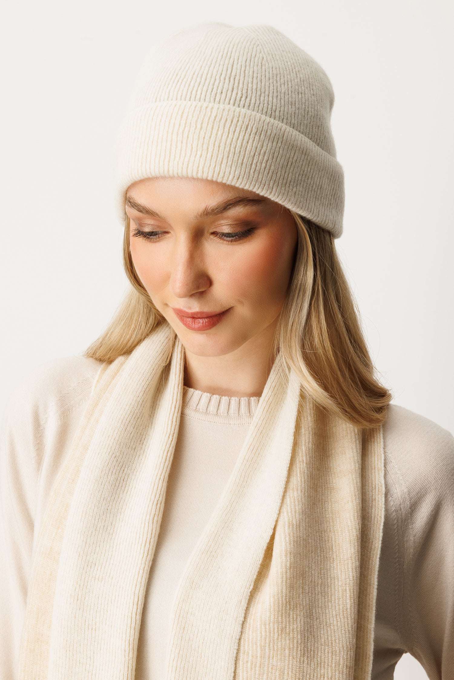 SCARF-HAT WOOL SET ECRU-BEIGE