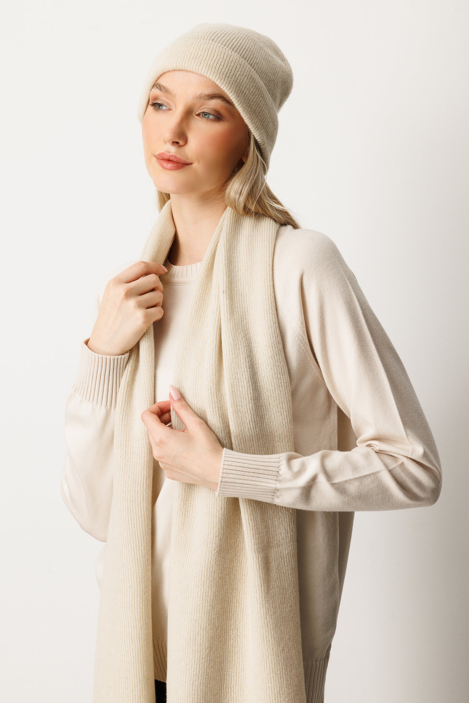SCARF-HAT CASHMERE SET STONE