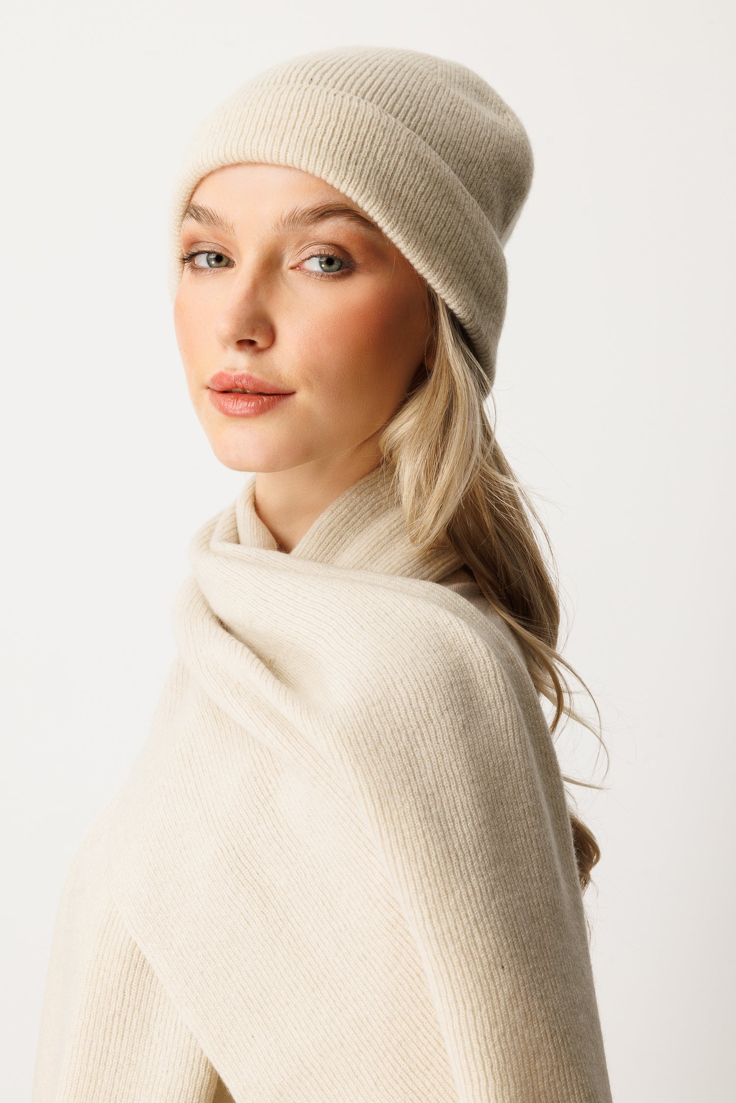 SCARF-HAT CASHMERE SET STONE
