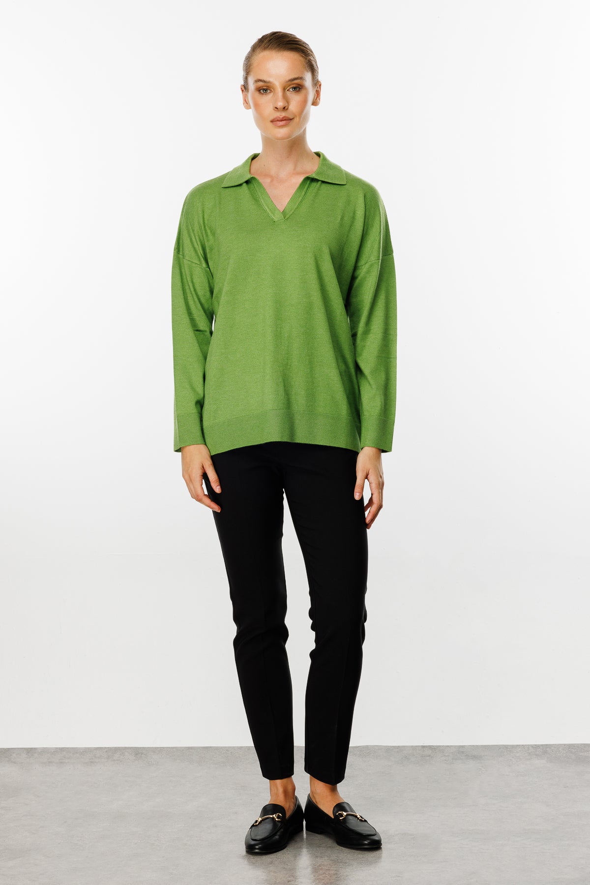 Polo Collar Blouse Light Green