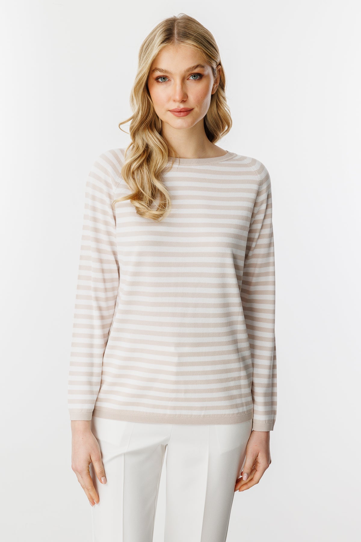BASIC TROIA BOLD STRIPE BLOUSE BEIGE-ECRU