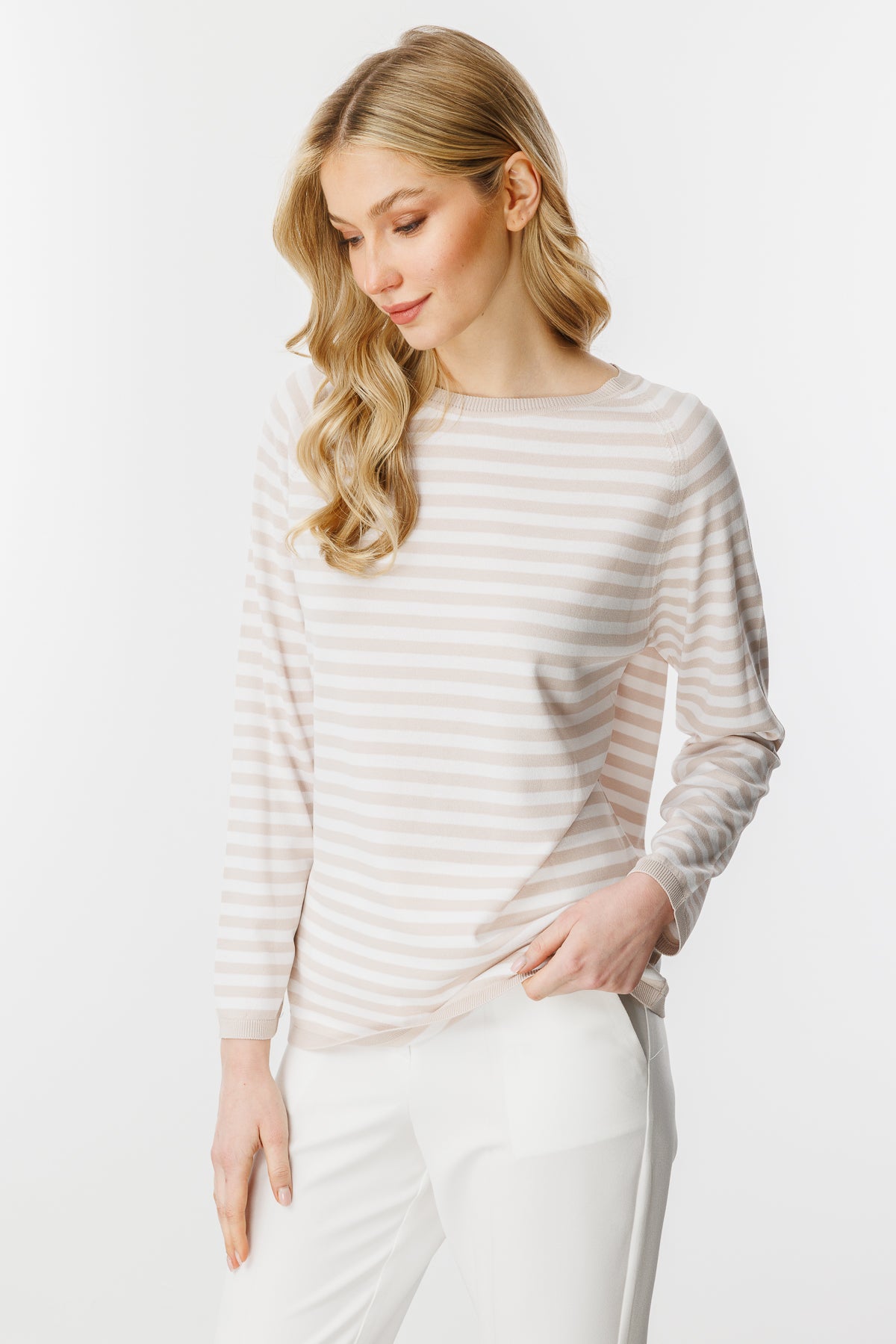 BASIC TROIA BOLD STRIPE BLOUSE BEIGE-ECRU