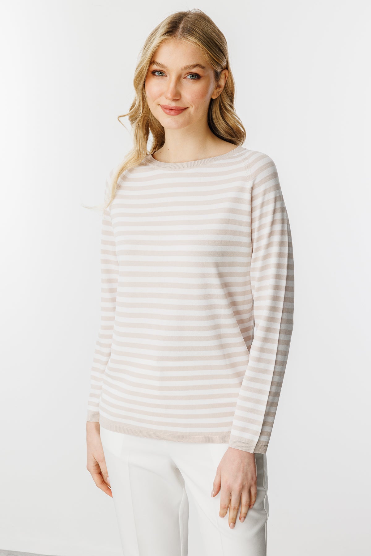 BASIC TROIA BOLD STRIPE BLOUSE BEIGE-ECRU