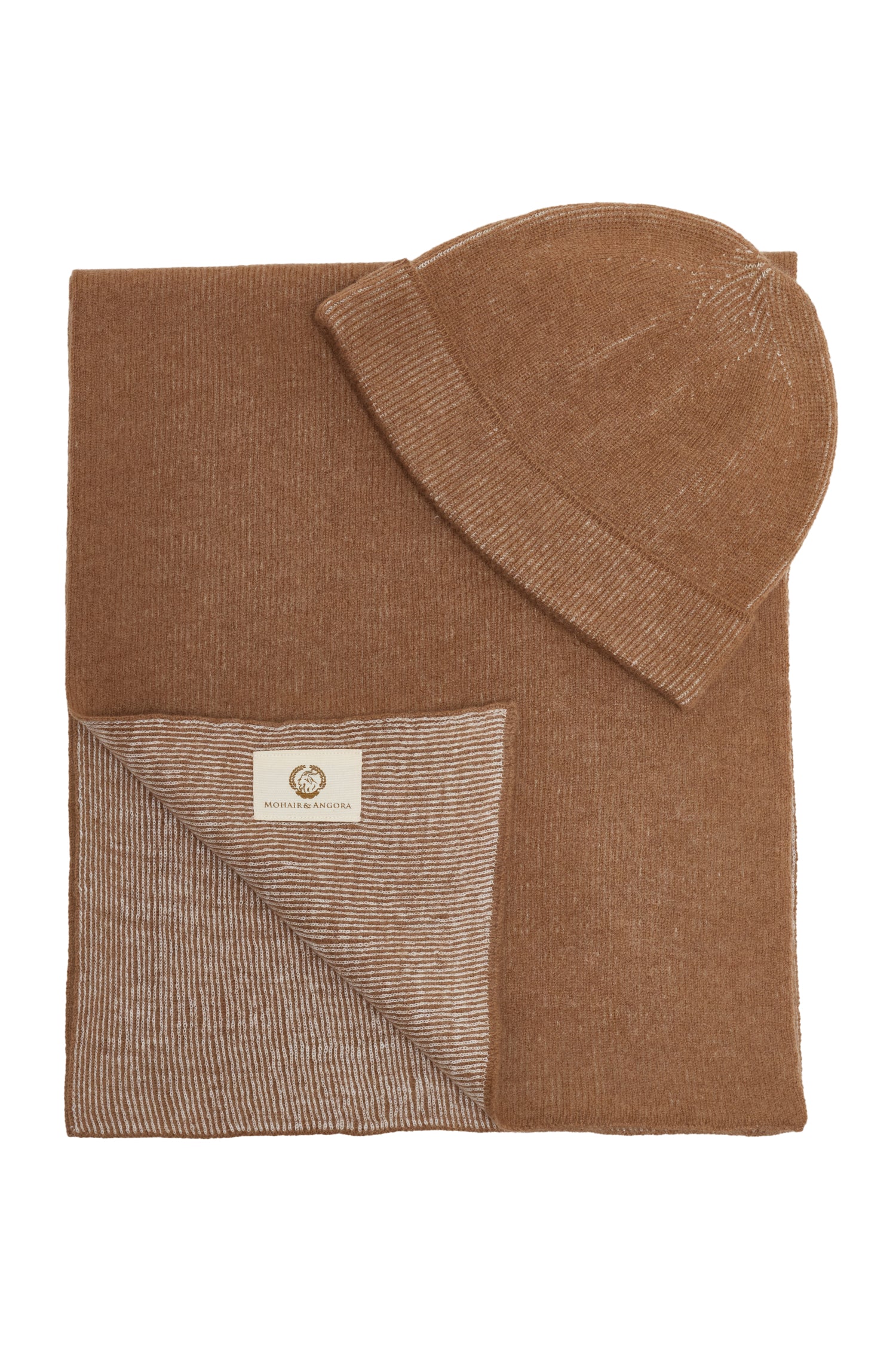 ARTEMIS BEANIE & SCARF WOOL SET CAMEL-ECRU