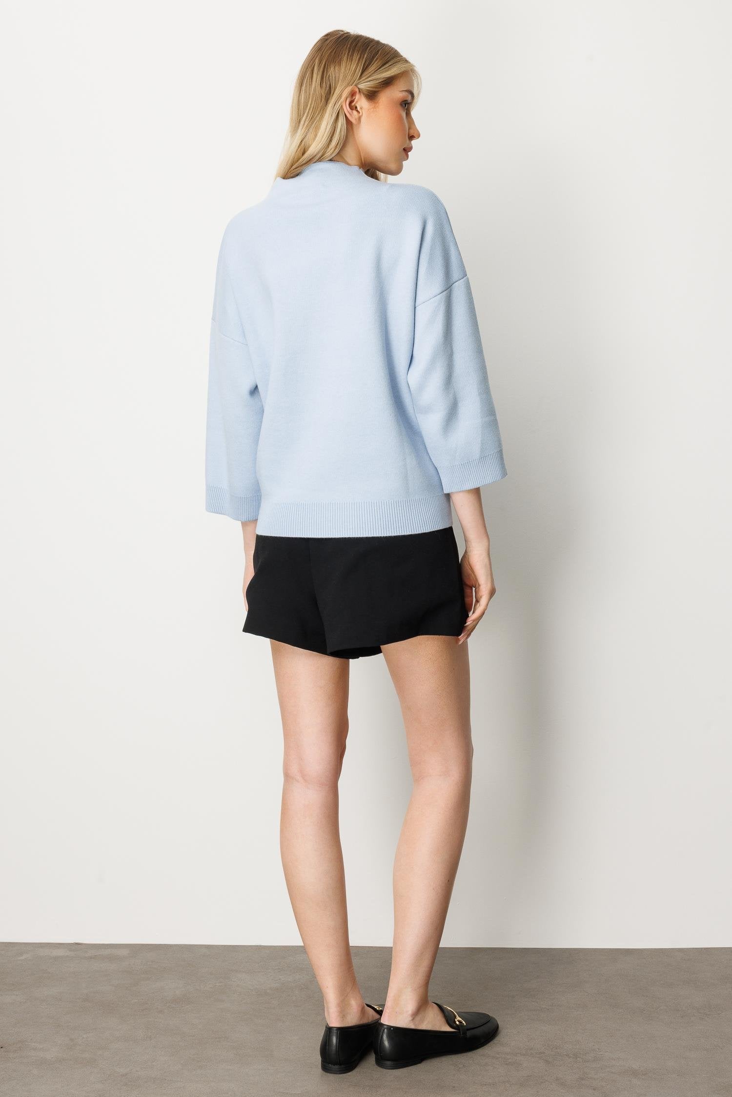 Striped Blouse with Capri Sleeves - Blue