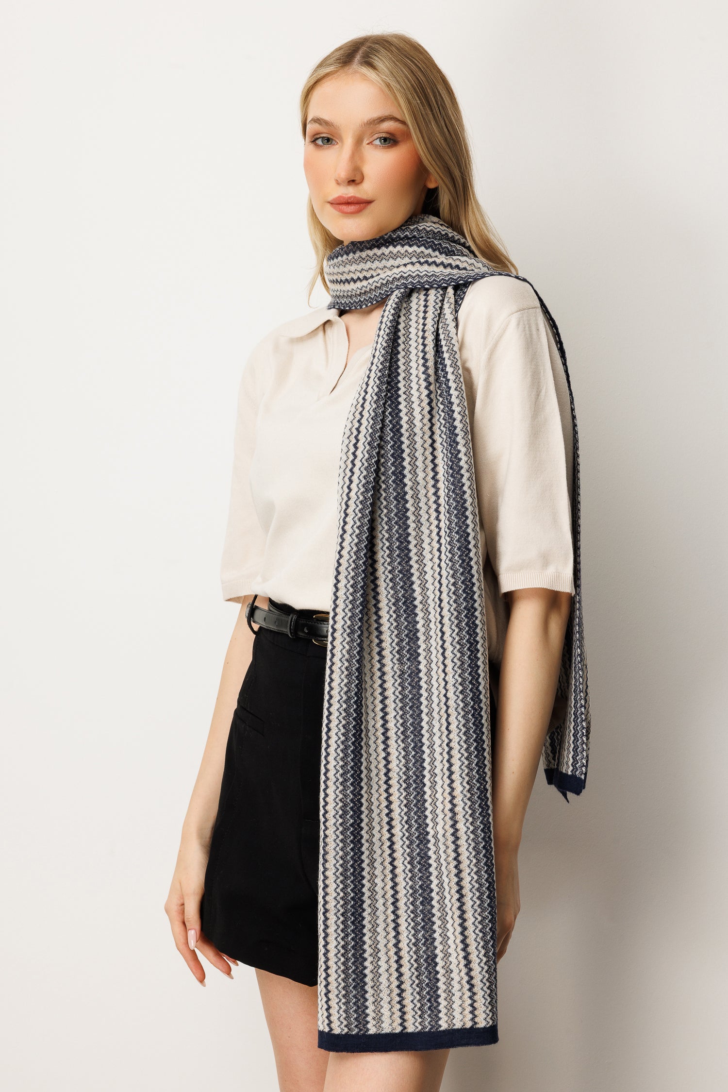 AMSTERDAM SHAWL ECRU-BEIGE-NAVY