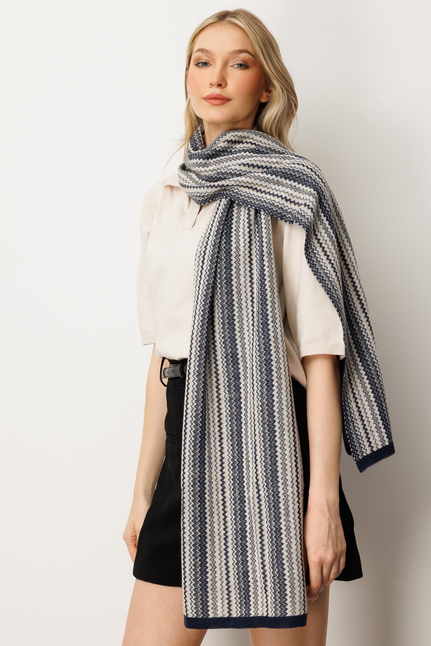 AMSTERDAM SHAWL ECRU-BEIGE-NAVY