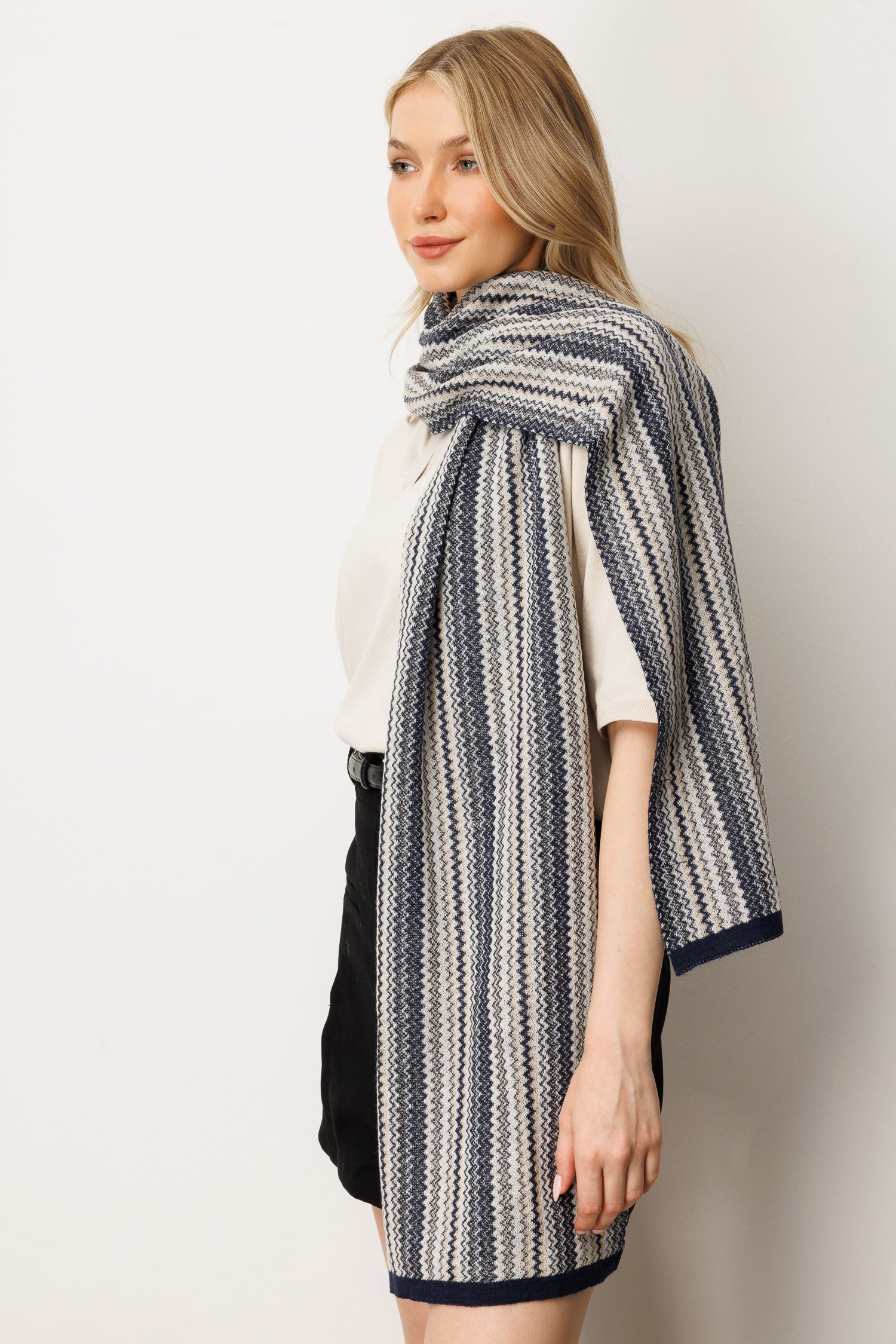 AMSTERDAM SHAWL ECRU-BEIGE-NAVY