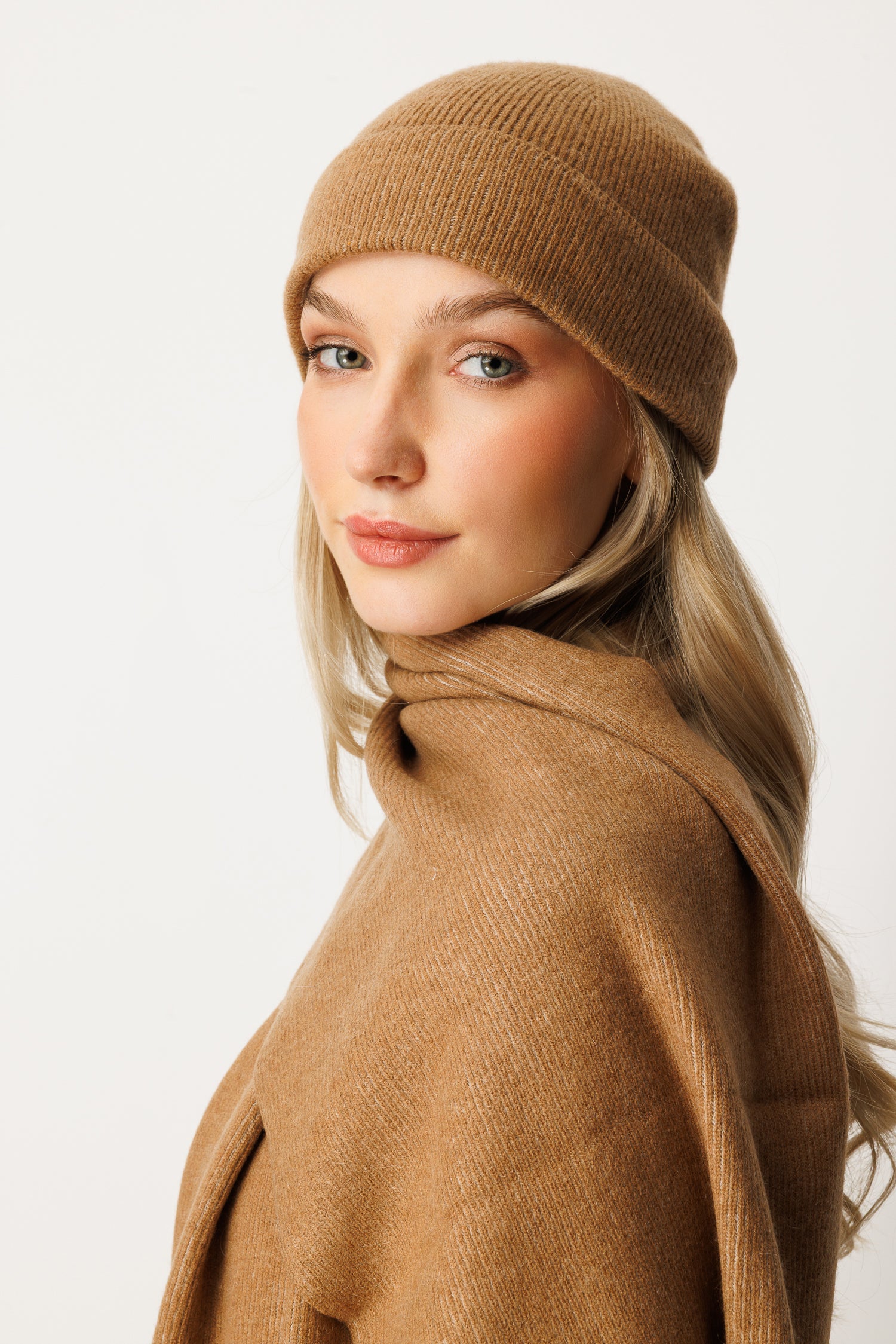 SCARF-HAT WOOL SET CAMEL-ECRU