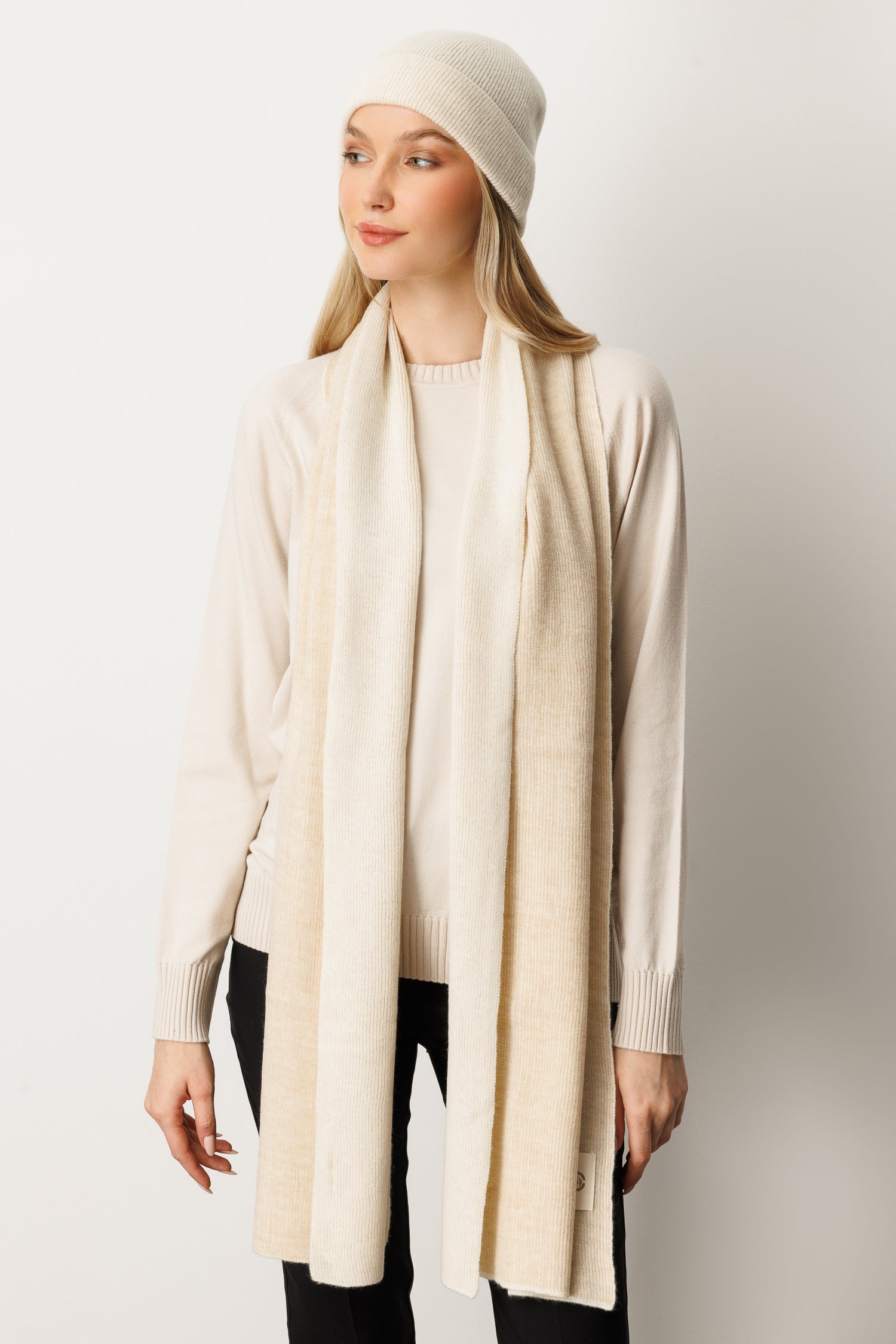 SCARF-HAT WOOL SET ECRU-BEIGE