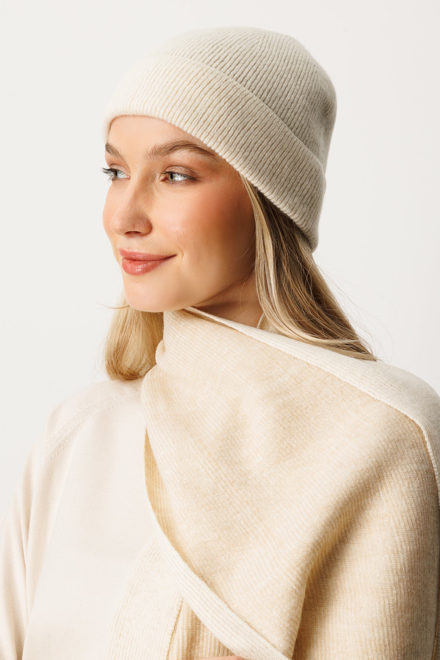 SCARF-HAT WOOL SET ECRU-BEIGE