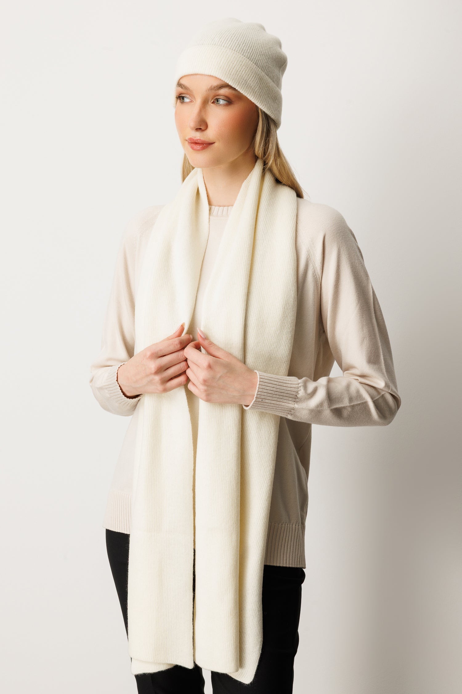 SCARF-HAT WOOL SET ECRU-ECRU