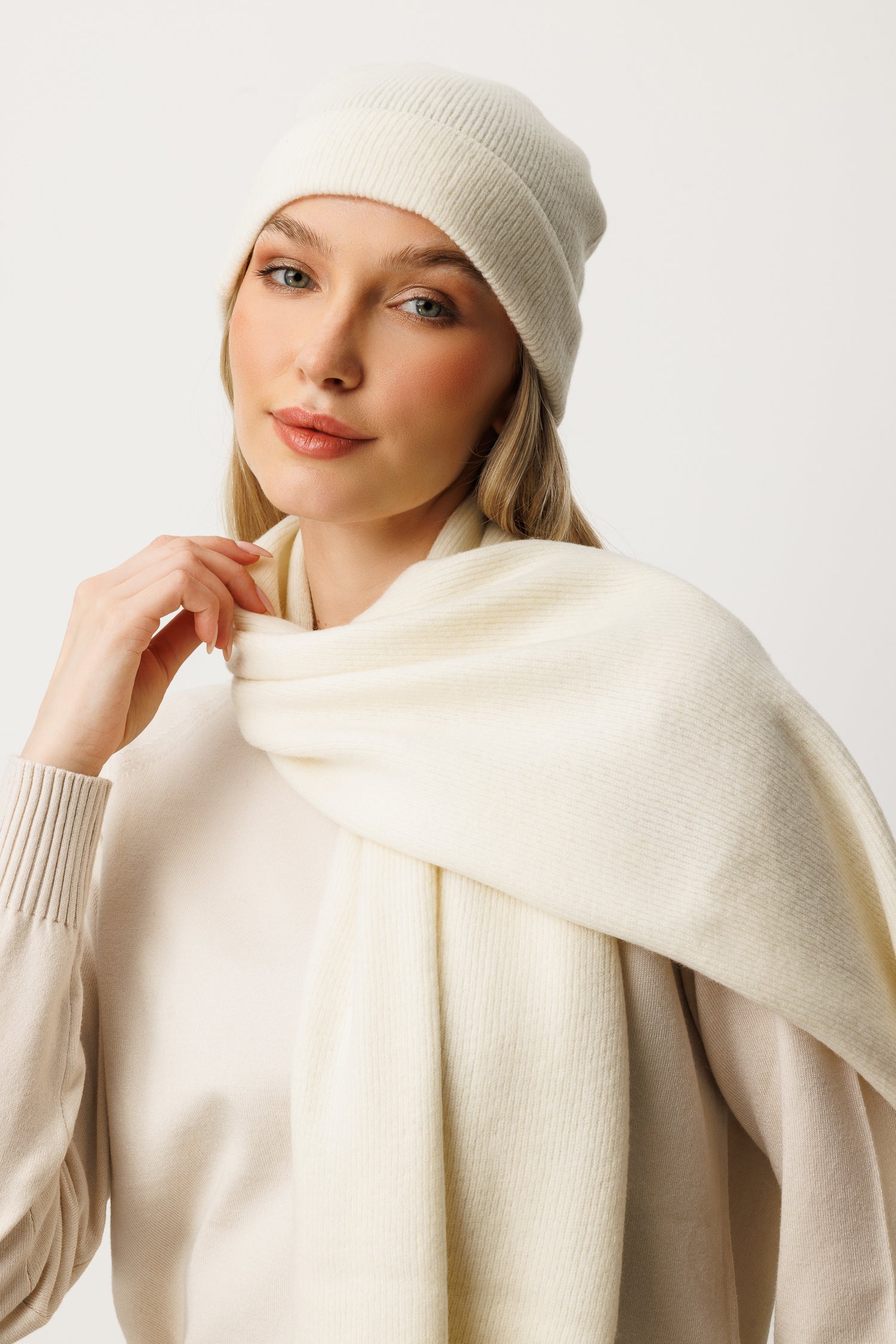 SCARF-HAT WOOL SET ECRU-ECRU