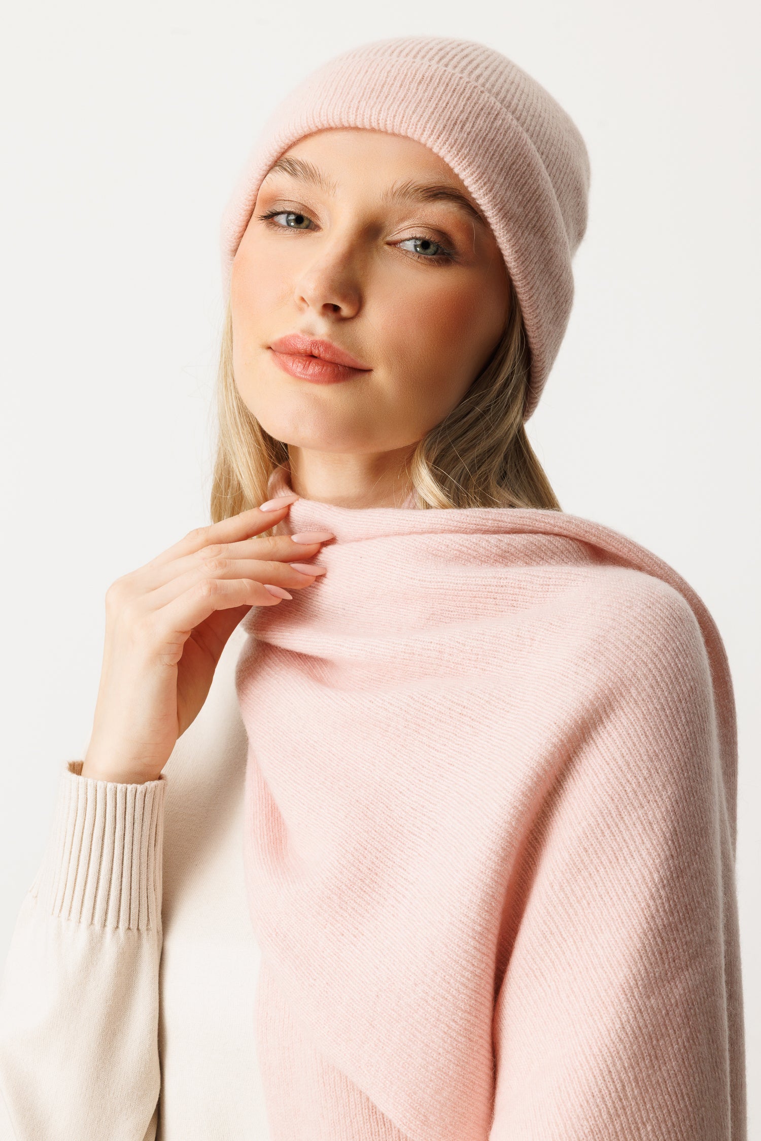 SCARF- HAT CASHMERE SET PINK