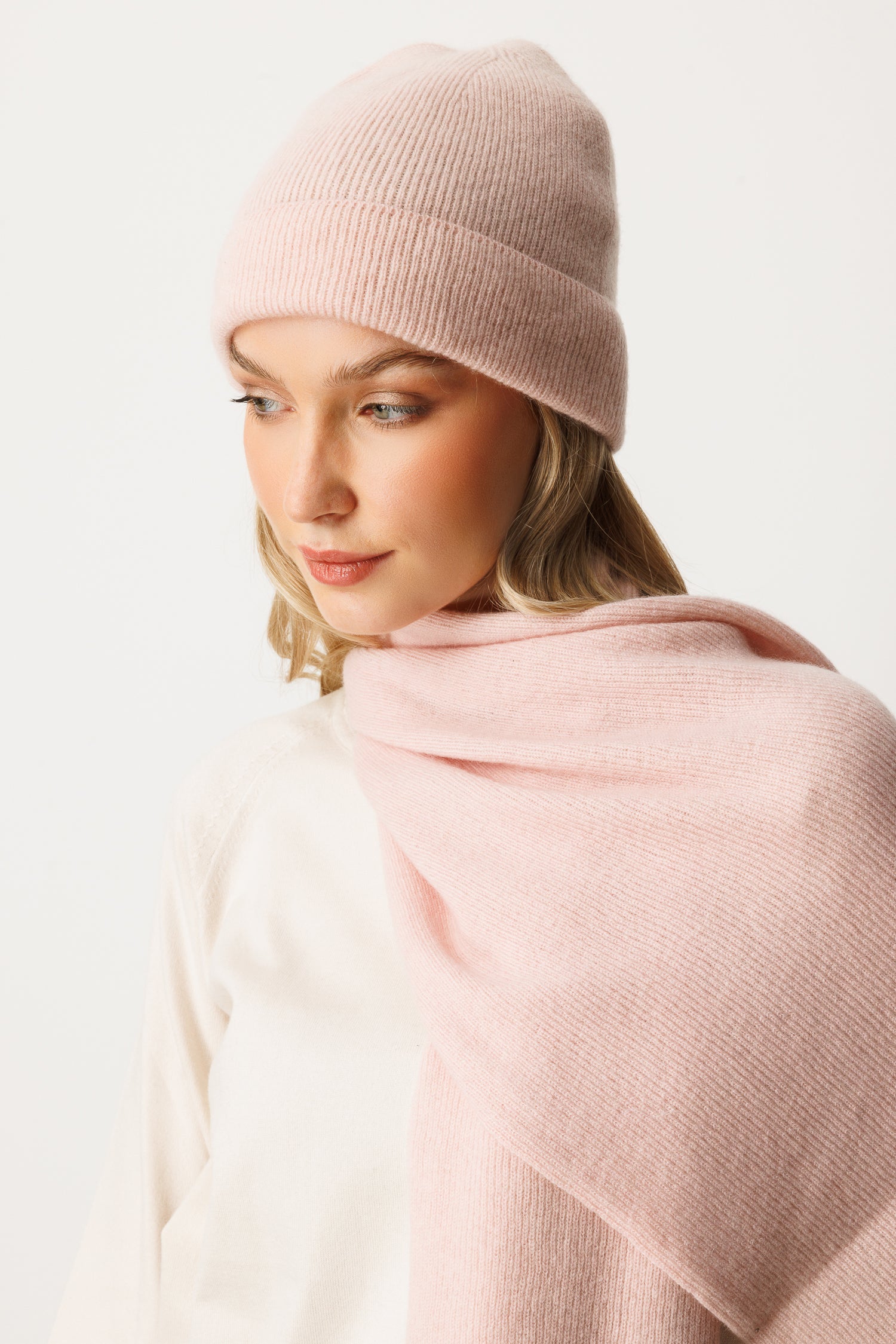 SCARF- HAT CASHMERE SET PINK
