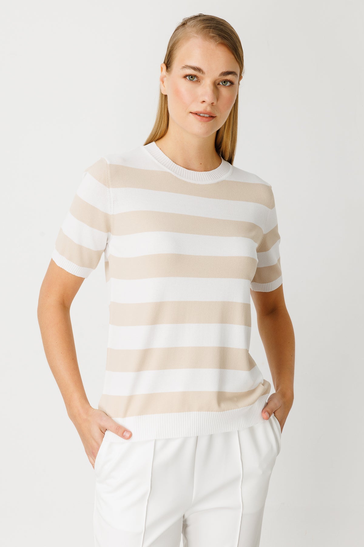 BASIC TROIA BOLD STRIPE BLOUSE ECRU-BEIGE