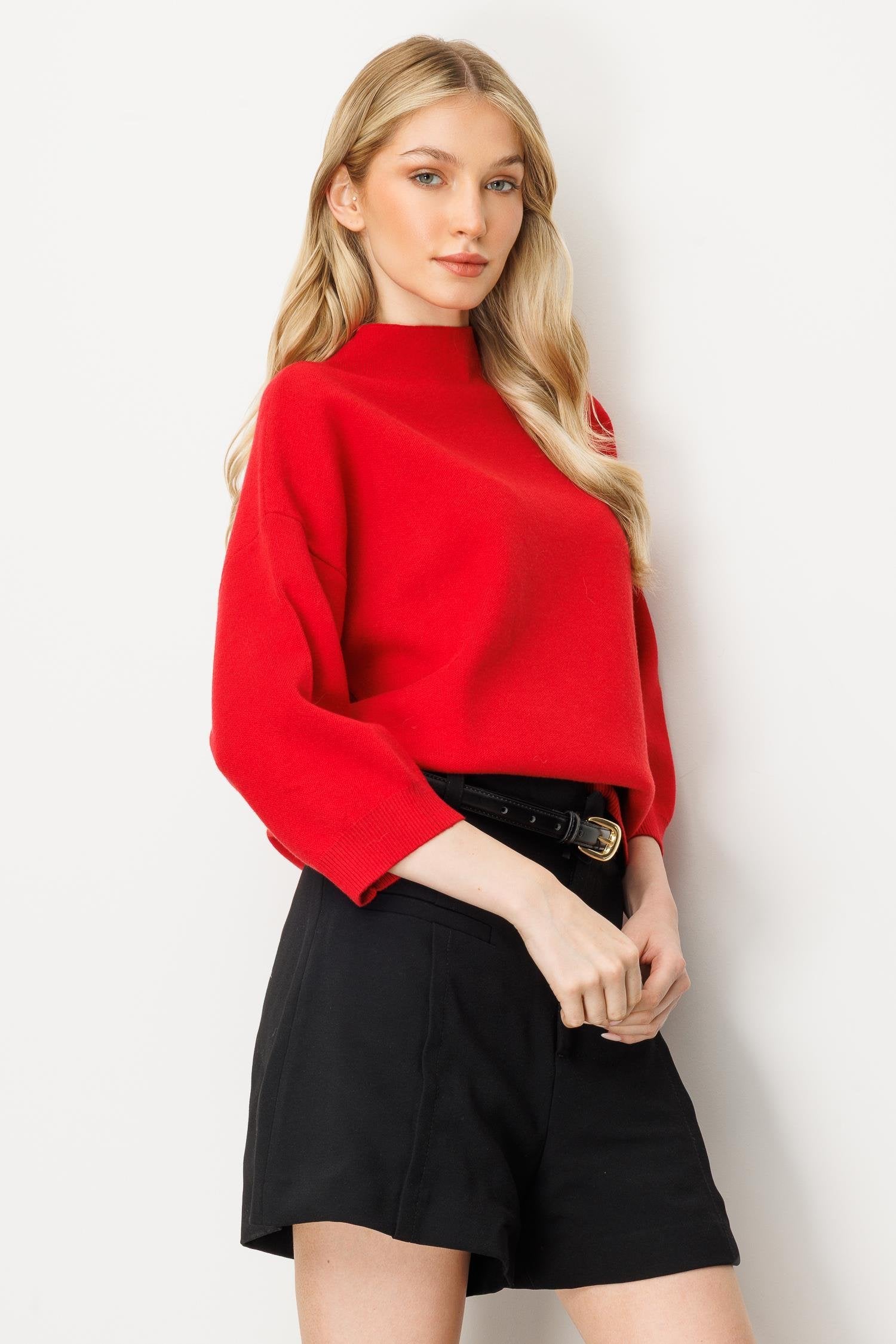 Striped Blouse with Capri Sleeves - Red